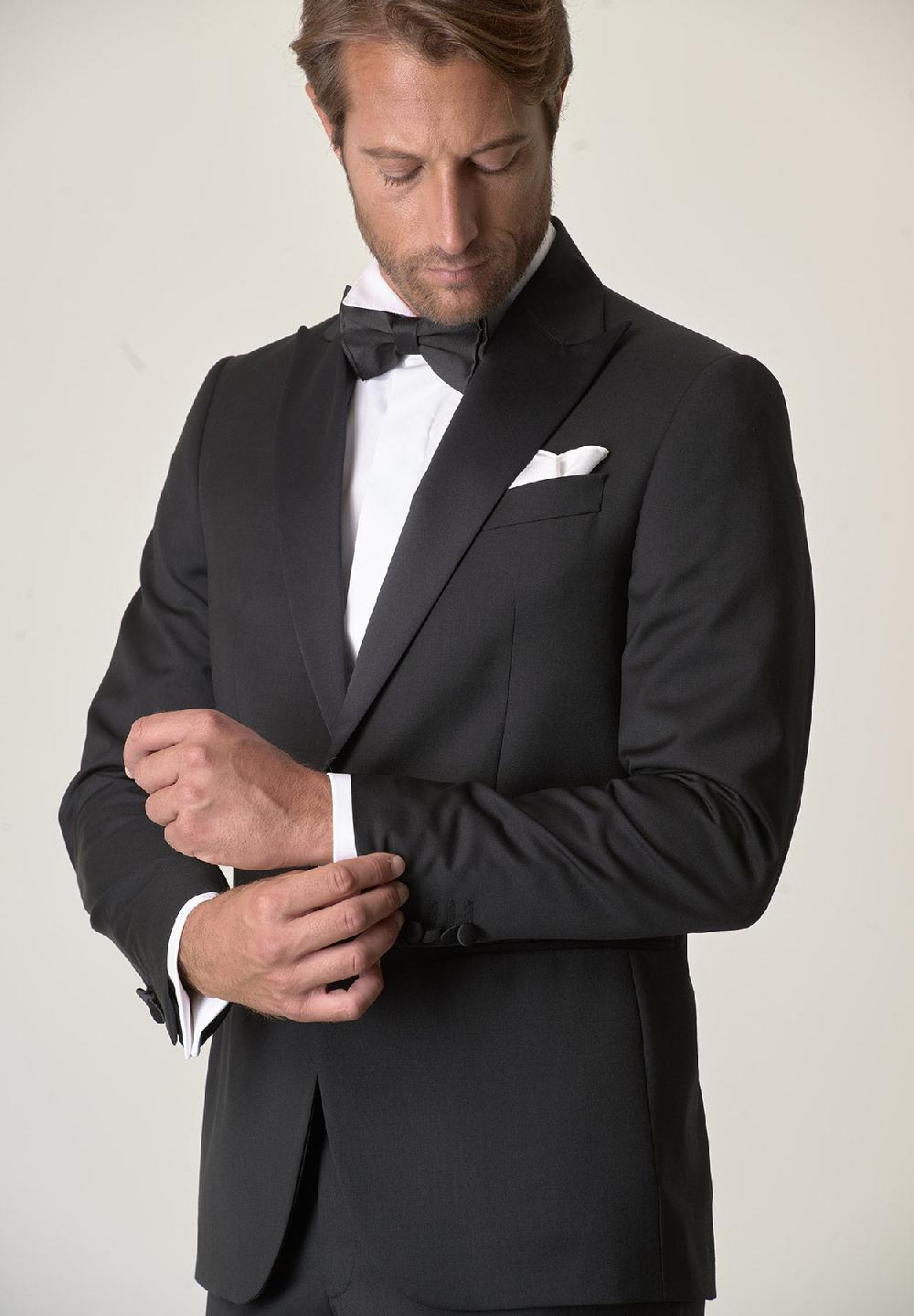 Angelico Smoking Nero Lana Vergine Super 100s Custom Fit