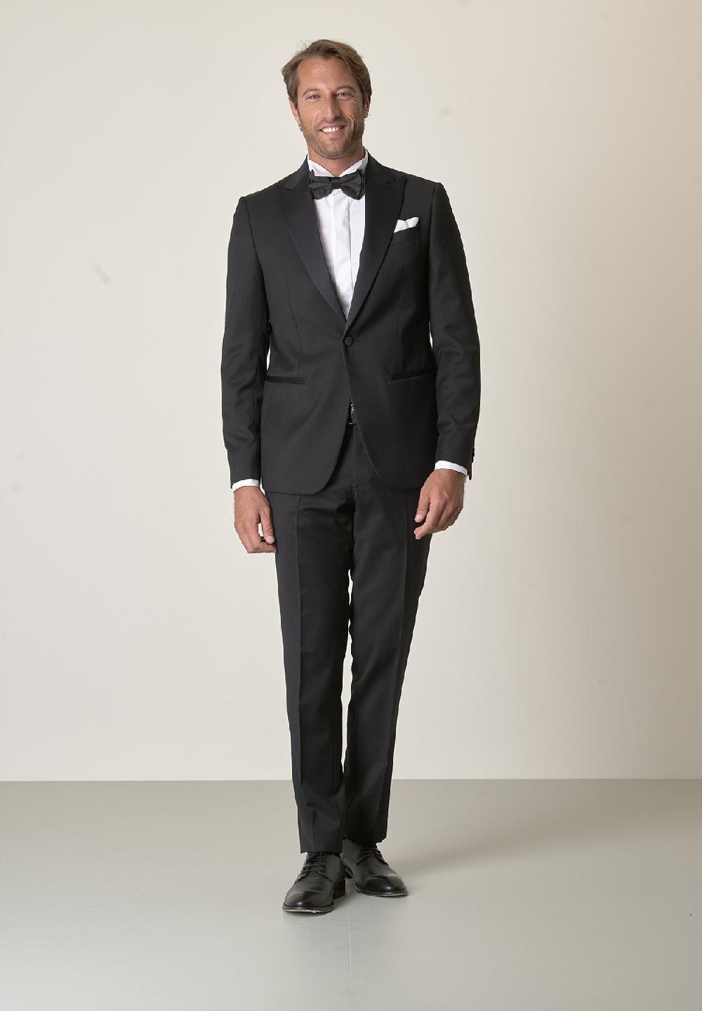 Angelico Smoking Nero Lana Vergine Super 100s Custom Fit