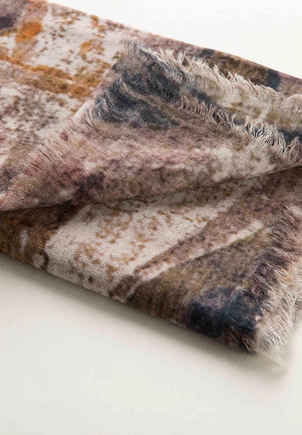 Angelico Stola Beige Arancione Fantasia Astratta Lana Frange