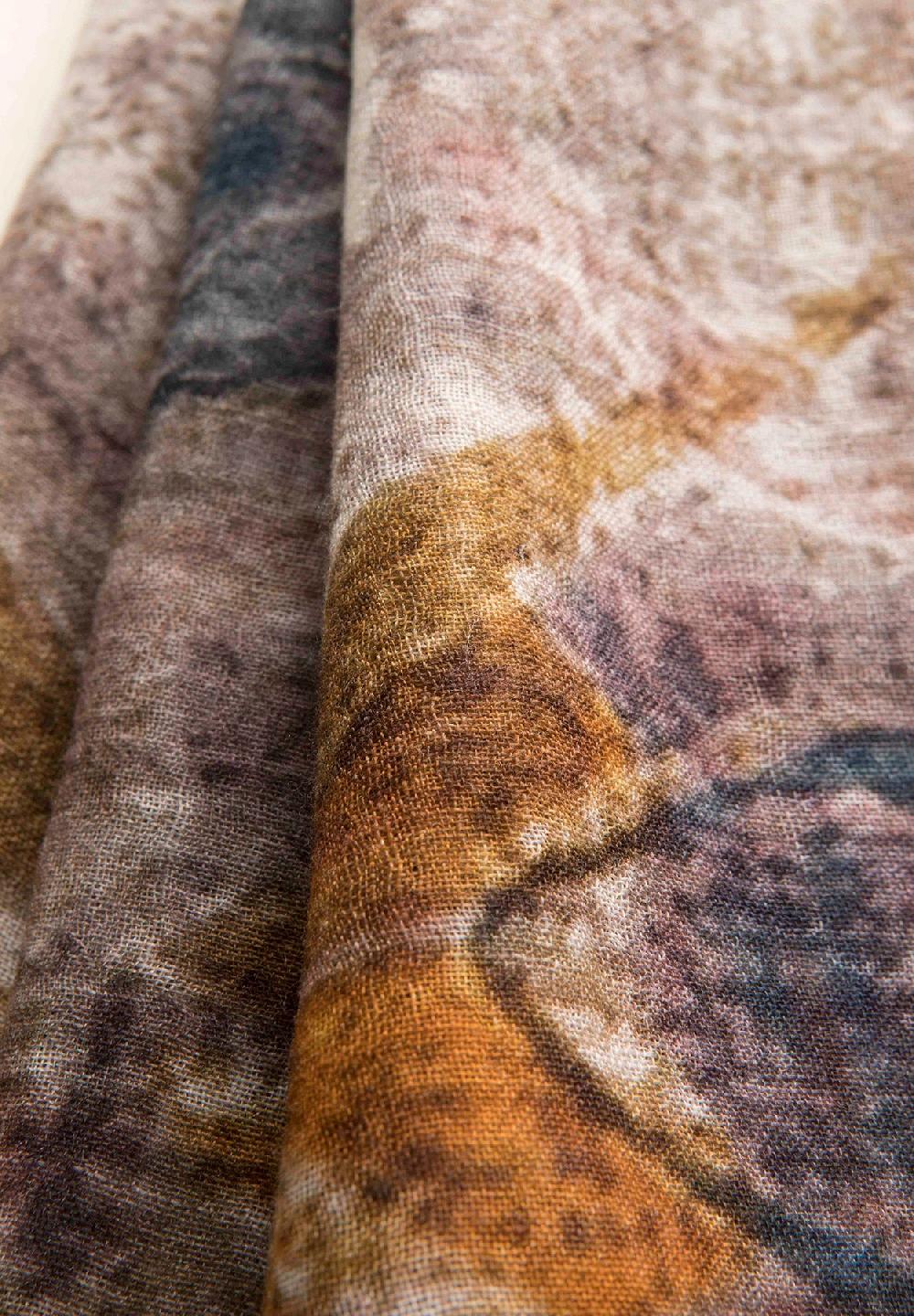 Angelico Stola Beige Arancione Fantasia Astratta Lana Frange