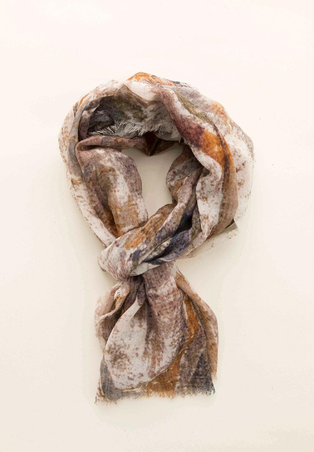 Angelico Stola beige arancione fantasia astratta lana frange