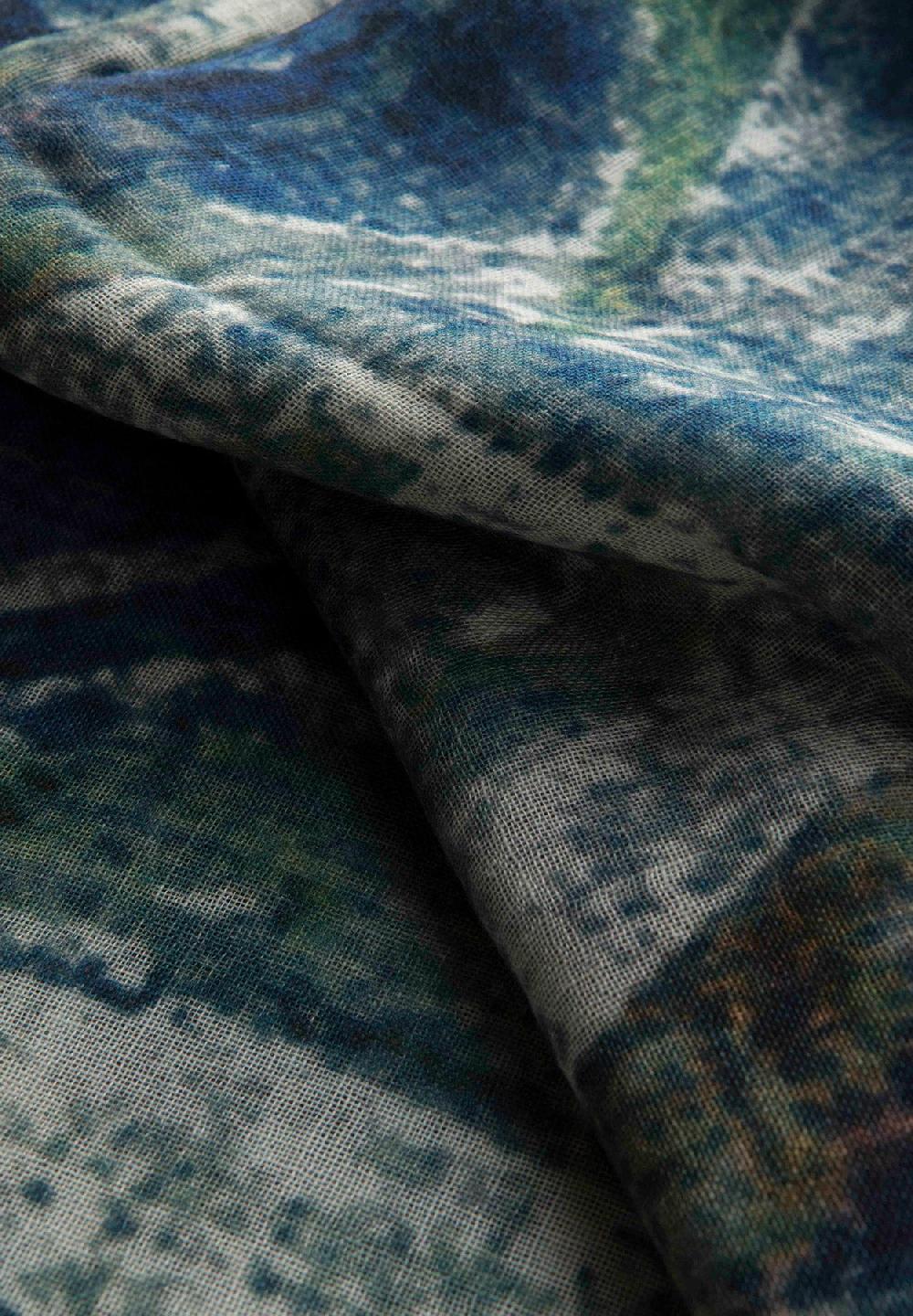 Angelico Stola Blu Verde Fantasia Astratta Lana Frange