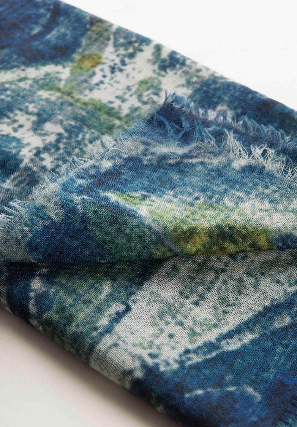 Angelico Stola Blu Verde Fantasia Astratta Lana Frange