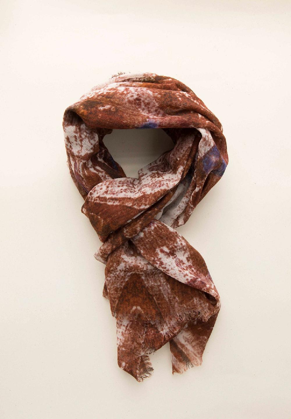 Angelico Stola bordeaux grigia fantasia astratta lana frange