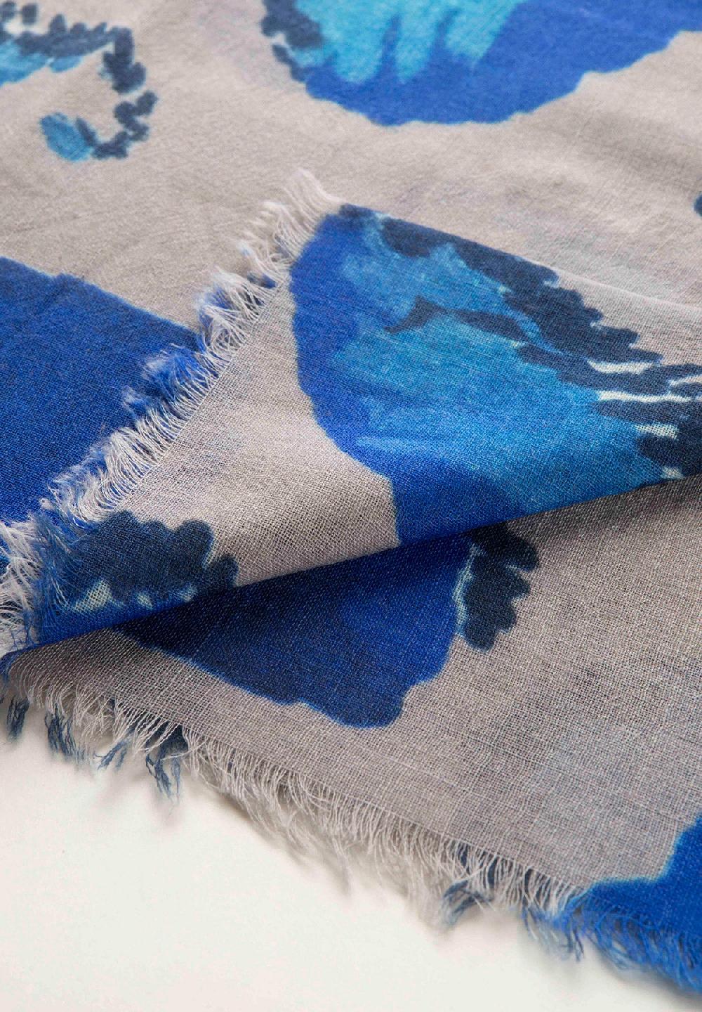 Angelico Stola Grigia Blu Fantasia Astratta Lana Frange