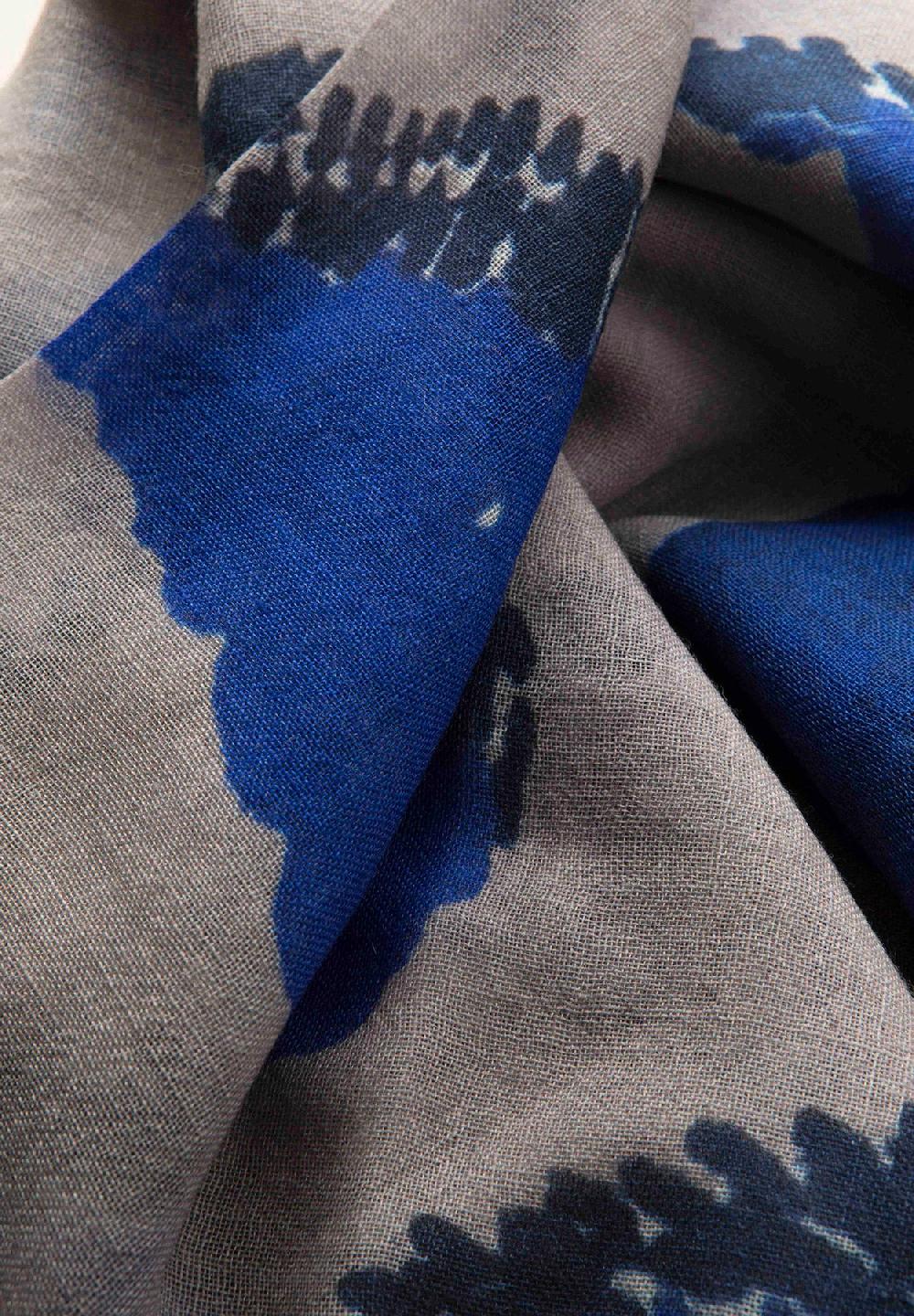 Angelico Stola Grigia Blu Fantasia Astratta Lana Frange