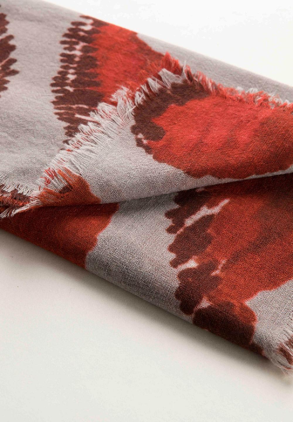 Angelico Stola Grigia Rossa Fantasia Astratta Lana Frange