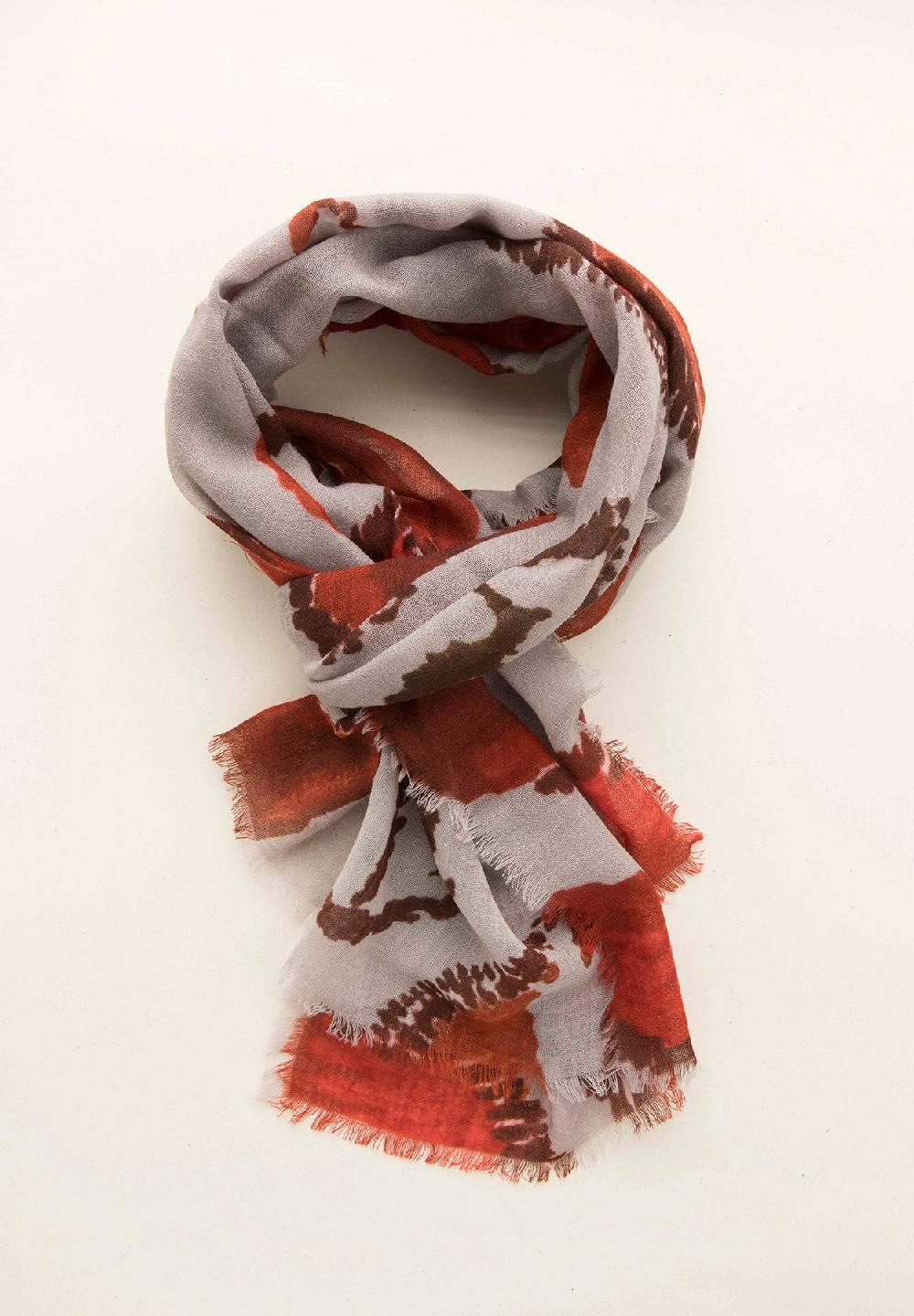 Angelico Stola grigia rossa fantasia astratta lana frange