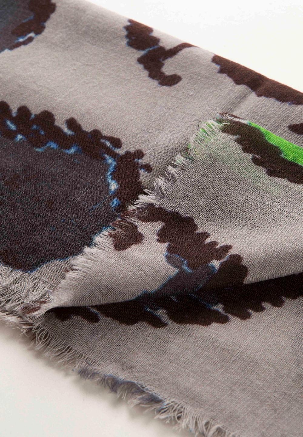 Angelico Stola Grigia Verde Fantasia Astratta Lana Frange