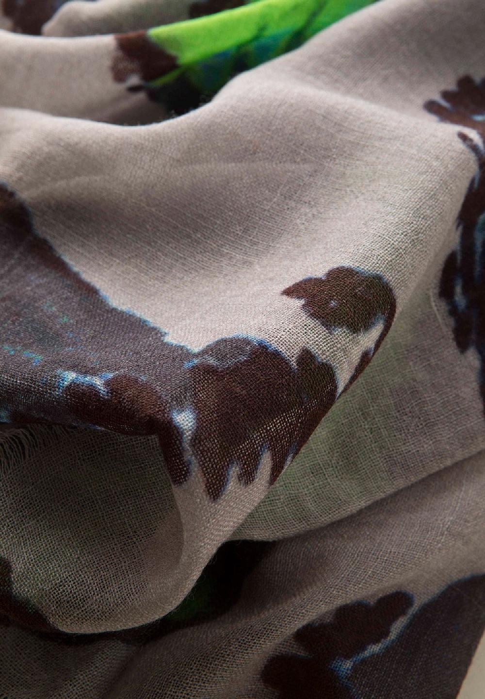 Angelico Stola Grigia Verde Fantasia Astratta Lana Frange