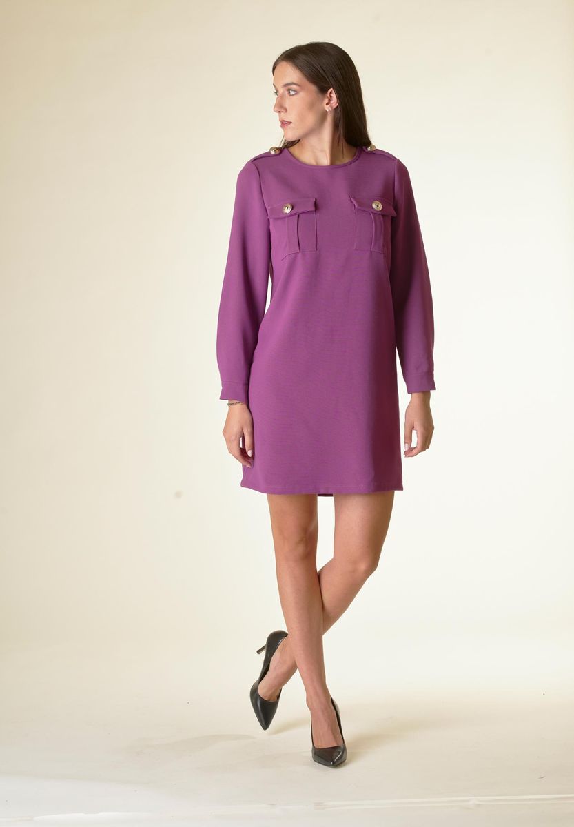 Angelico Vestito Ciclamino Corto Crepe Con Taschini