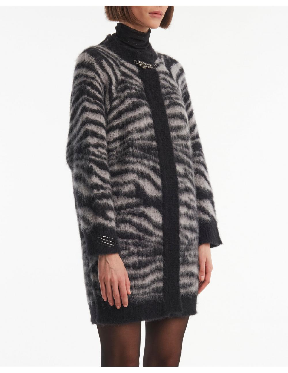 Angelo Marani CARDIGAN GARZATO ZEBRA IN ALPACA+SPILLA