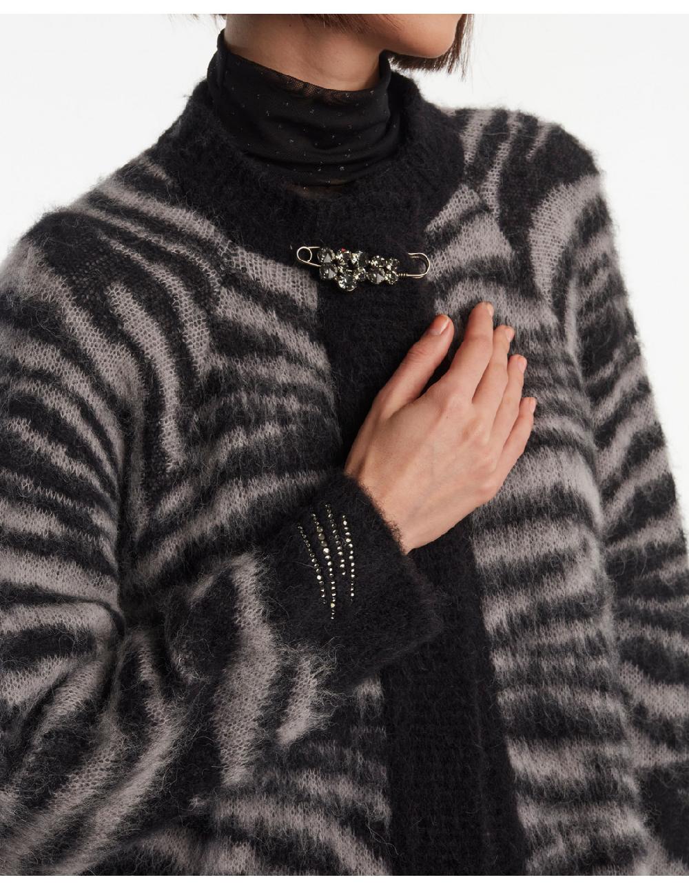 Angelo Marani CARDIGAN GARZATO ZEBRA IN ALPACA+SPILLA