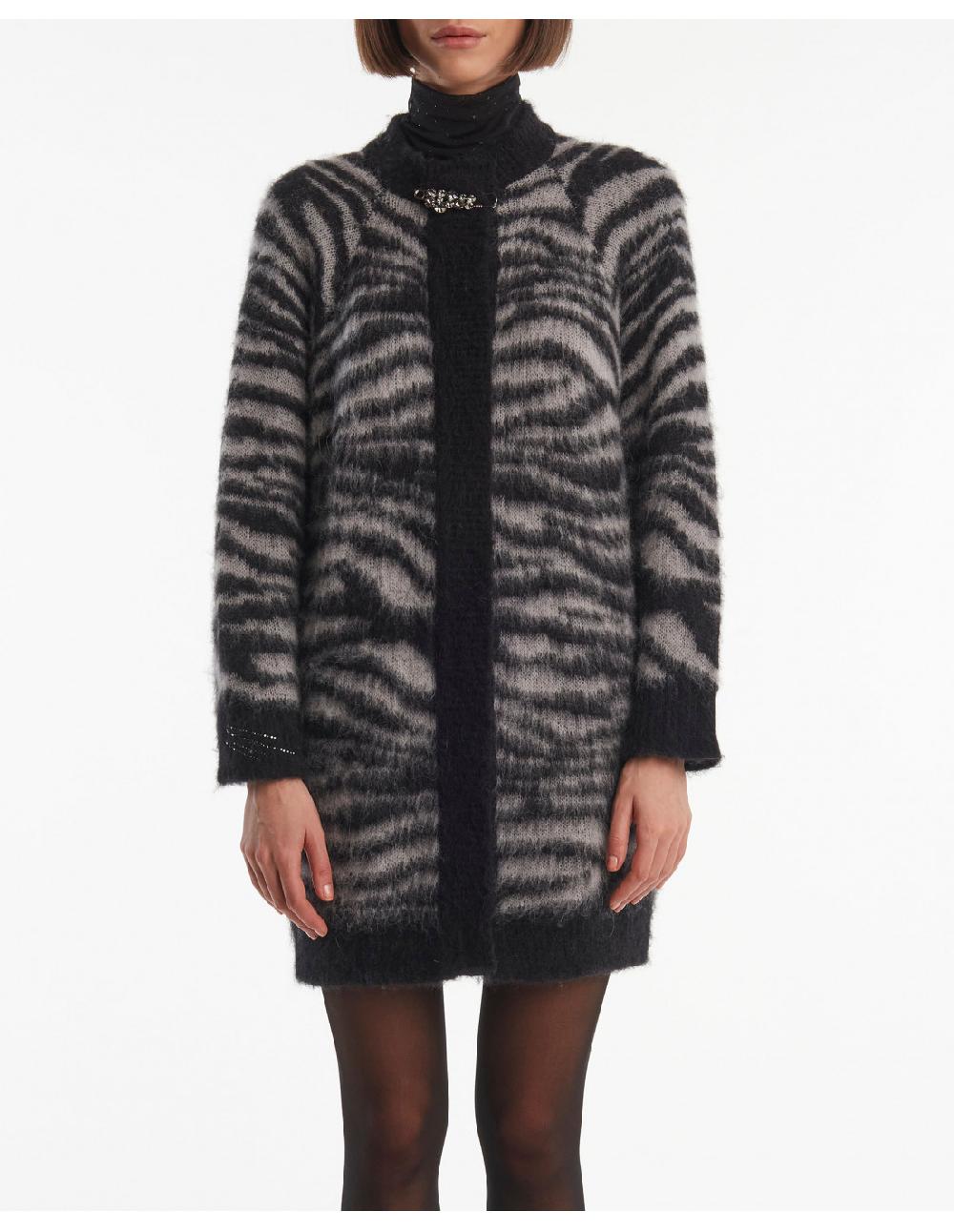 Angelo marani CARDIGAN GARZATO ZEBRA IN ALPACA+SPILLA