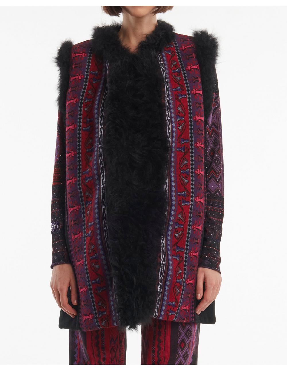 Angelo Marani GILET JACQUARD C/PROFILI IN VERO PELO