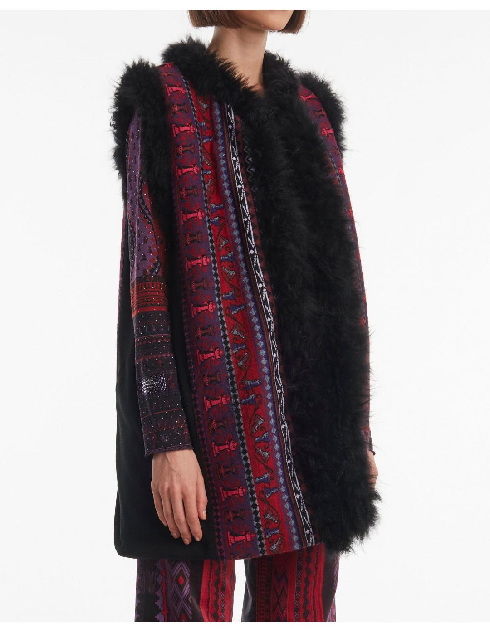 Angelo Marani GILET JACQUARD C/PROFILI IN VERO PELO