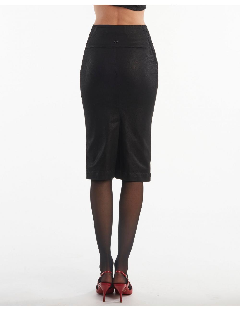 Angelo Marani GONNA A TUBINO SPALMATA C/INS. IN PIZZO