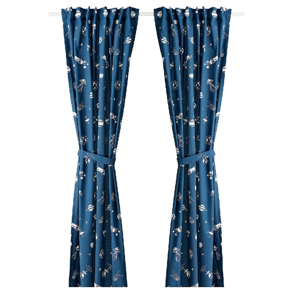 IKEA AFTONSPARV Tenda con bracciale 2 teli spazio blu/bianco 120x300 cm
