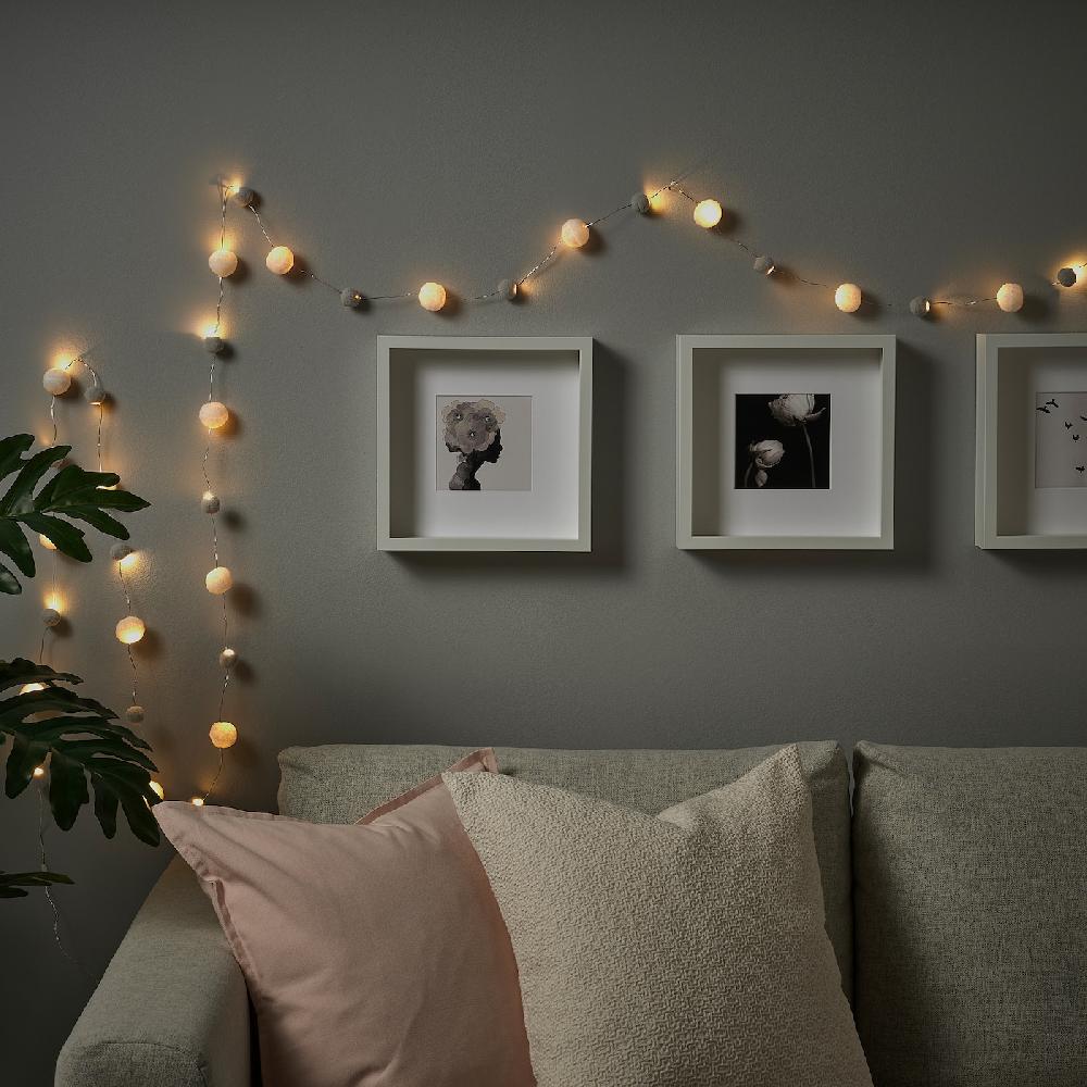 IKEA AKTERPORT Illuminazione A LED 40 Luci A Batterie Mini/pompon Bianco/grigio