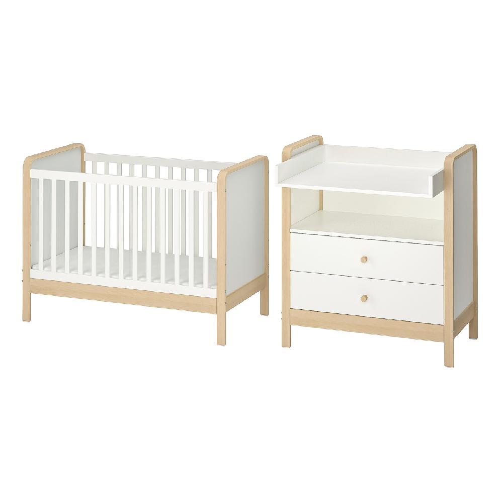 IKEA ÄLSKVÄRD Set di 2 mobili per neonati betulla/bianco 60x120 cm