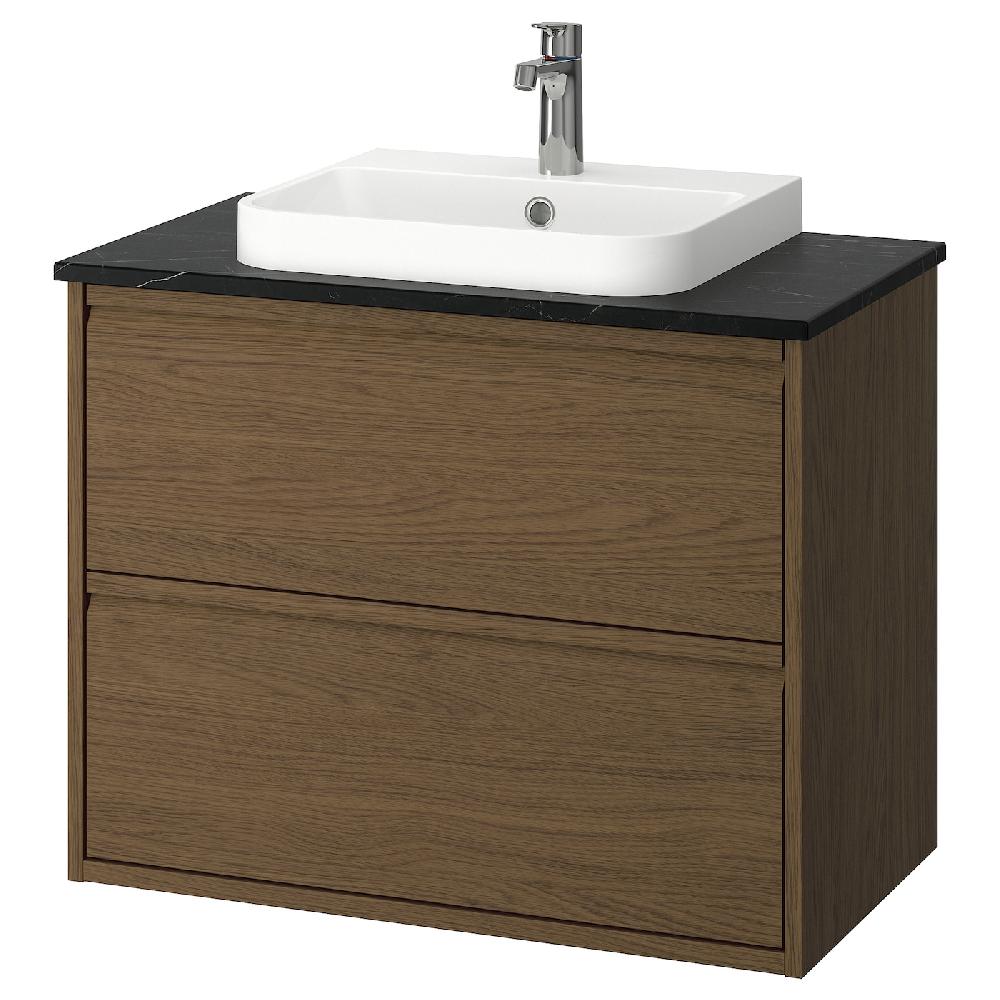 IKEA ÄNGSJÖN / BACKSJÖN Mobile lavabo/cassetti/lavabo/misc marrone effetto rovere/nero effetto marmo 82x49x71 cm