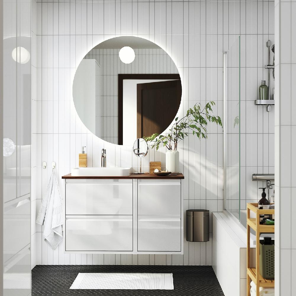 IKEA ÄNGSJÖN / BACKSJÖN Mobile Lavabo/lavabo/miscelatore Lucido Bianco/marrone Effetto Noce 102x49x71 Cm