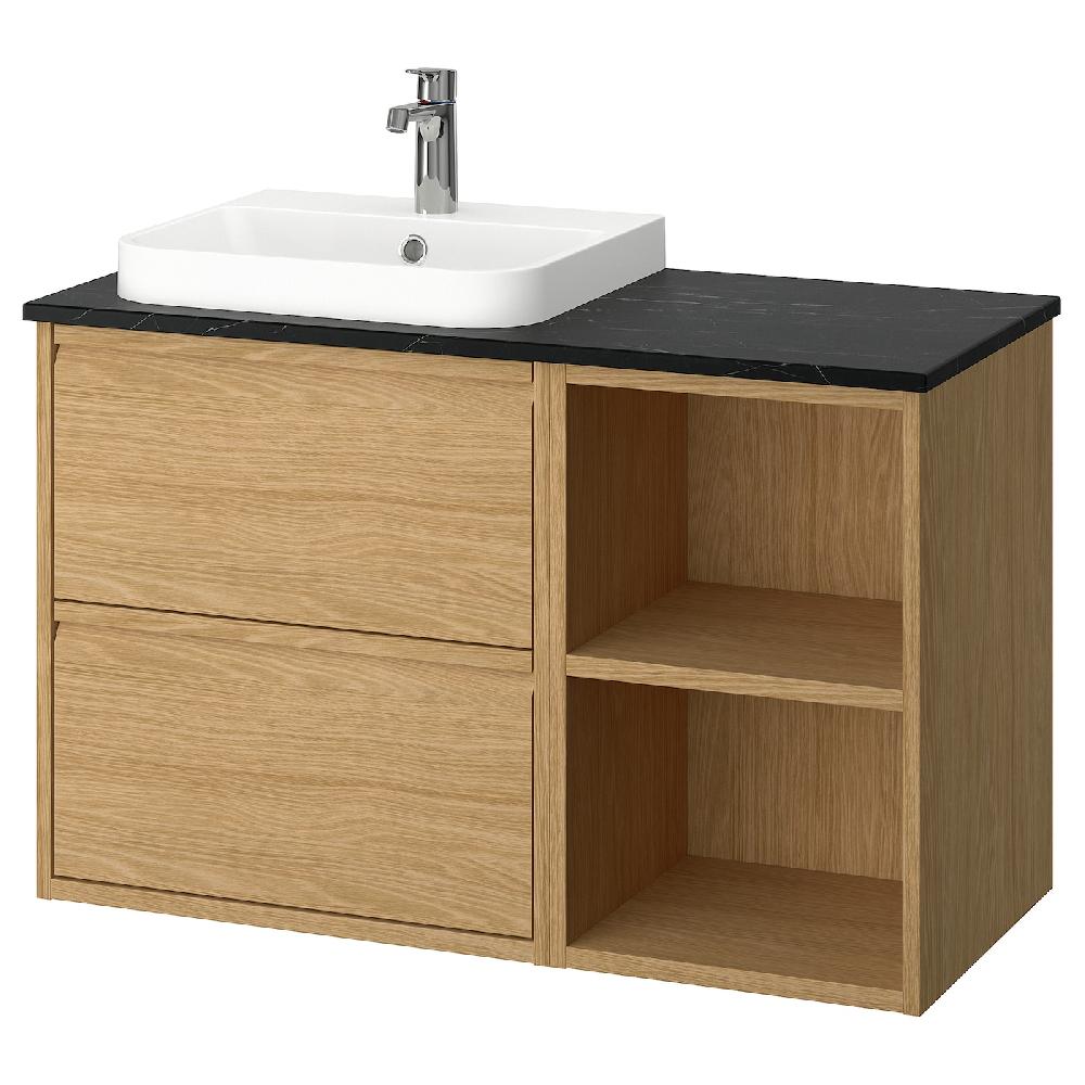 IKEA ÄNGSJÖN / BACKSJÖN Mobile lavabo/lavabo/miscelatore effetto rovere/nero effetto marmo 102x49x71 cm