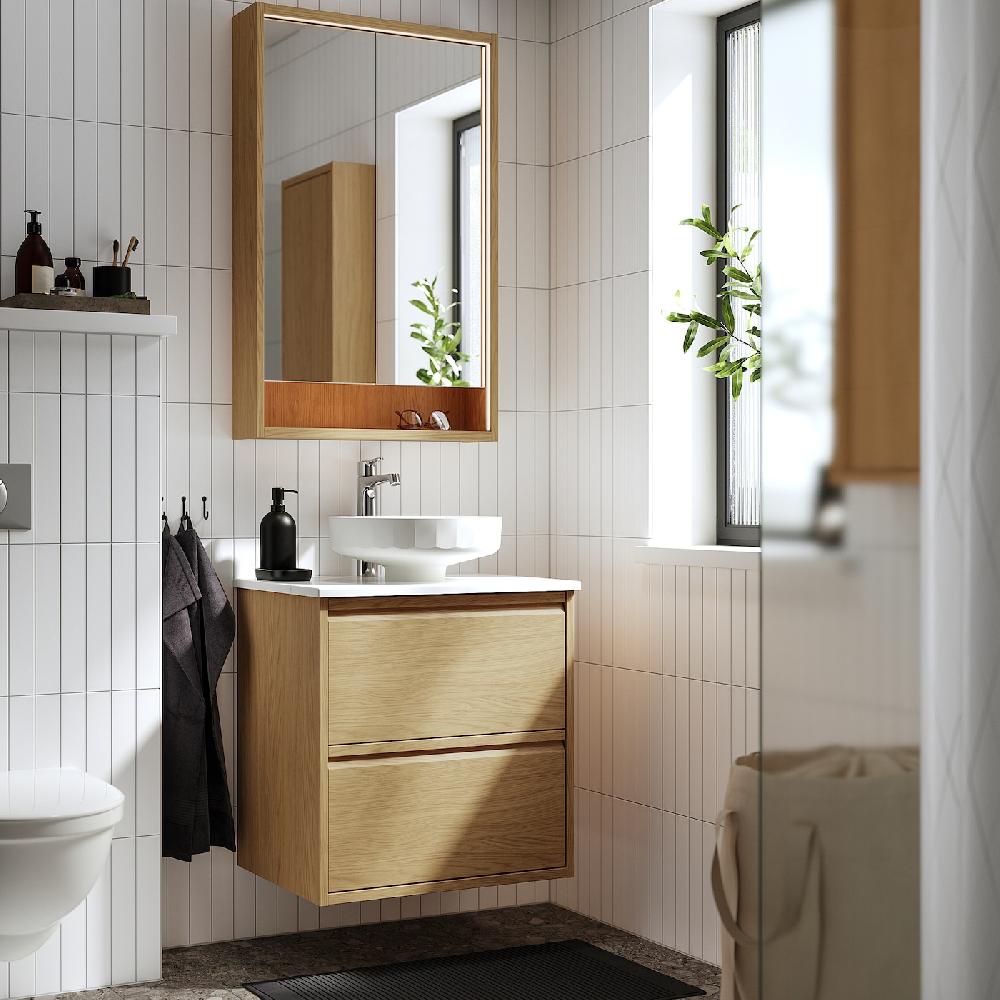 IKEA ÄNGSJÖN / LERSJÖN Mobile Lavabo/cassetti/lavabo/misc Effetto Rovere/bianco Effetto Marmo 62x49x79 Cm