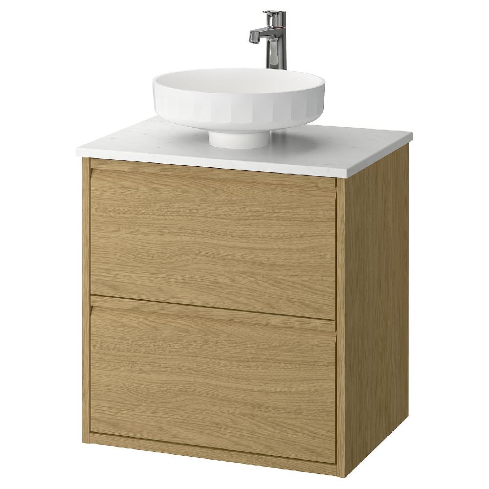 IKEA ÄNGSJÖN / LERSJÖN Mobile lavabo/cassetti/lavabo/misc effetto rovere/bianco effetto marmo 62x49x79 cm