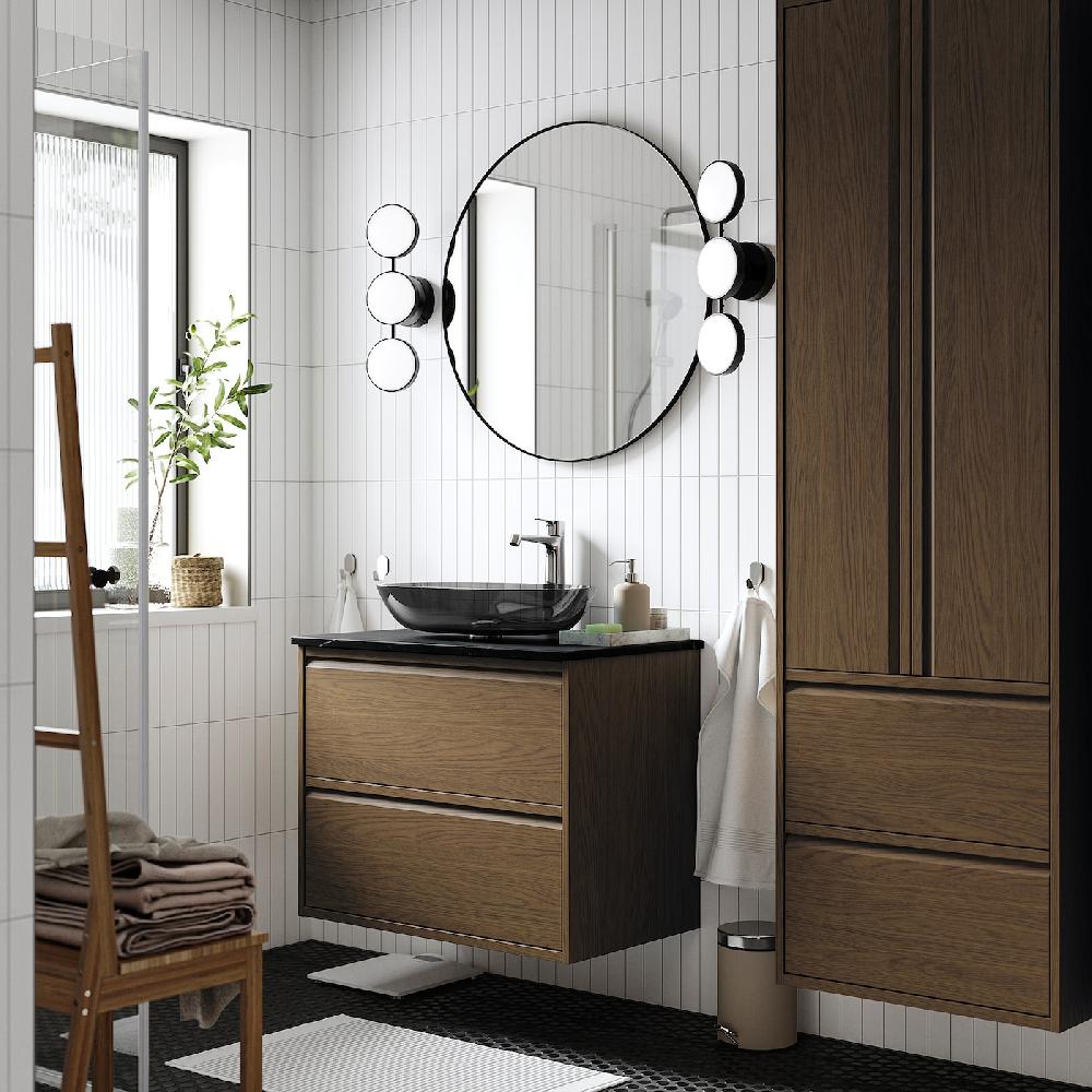 IKEA ÄNGSJÖN / OXMYREN Mobile Lavabo/cassetti/lavabo/misc Marrone Effetto Rovere/nero Effetto Marmo 82x49x77 Cm