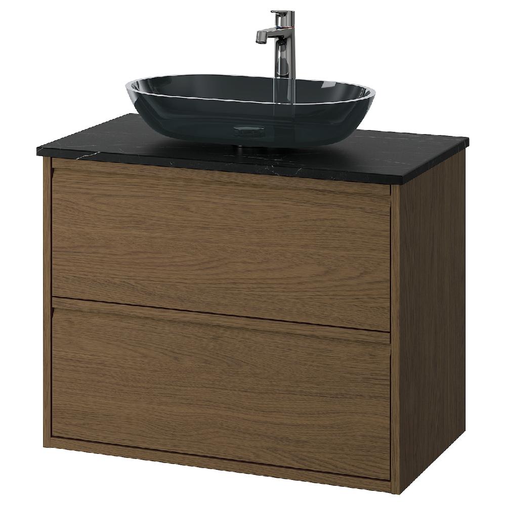 IKEA ÄNGSJÖN / OXMYREN Mobile Lavabo/cassetti/lavabo/misc Marrone Effetto Rovere/nero Effetto Marmo 82x49x77 Cm