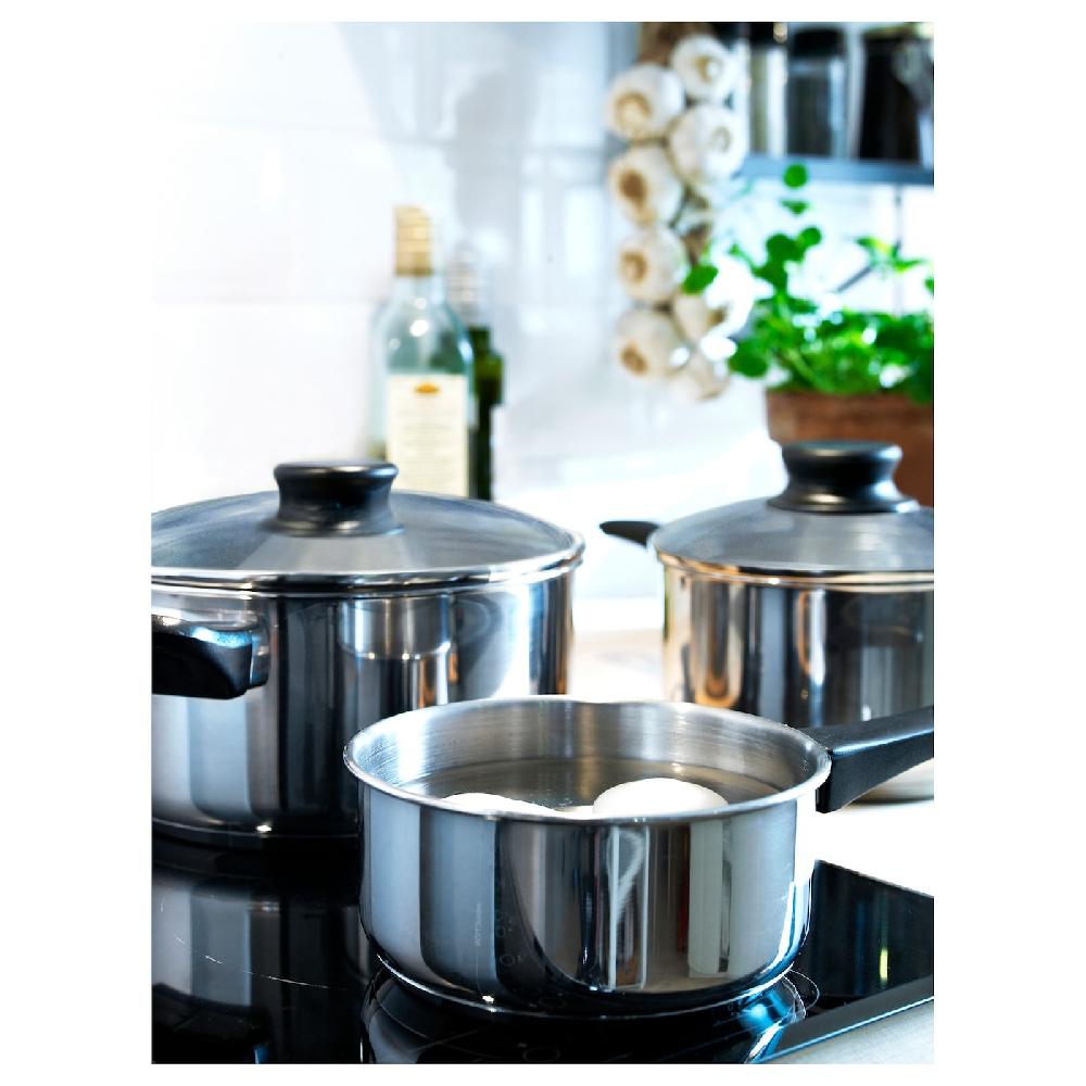 IKEA ANNONS Set Di 3 Pentole E 2 Coperchi Vetro/inox