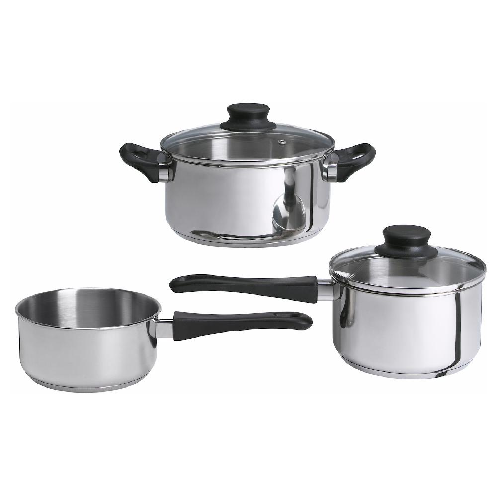 IKEA ANNONS Set di 3 pentole e 2 coperchi vetro/inox