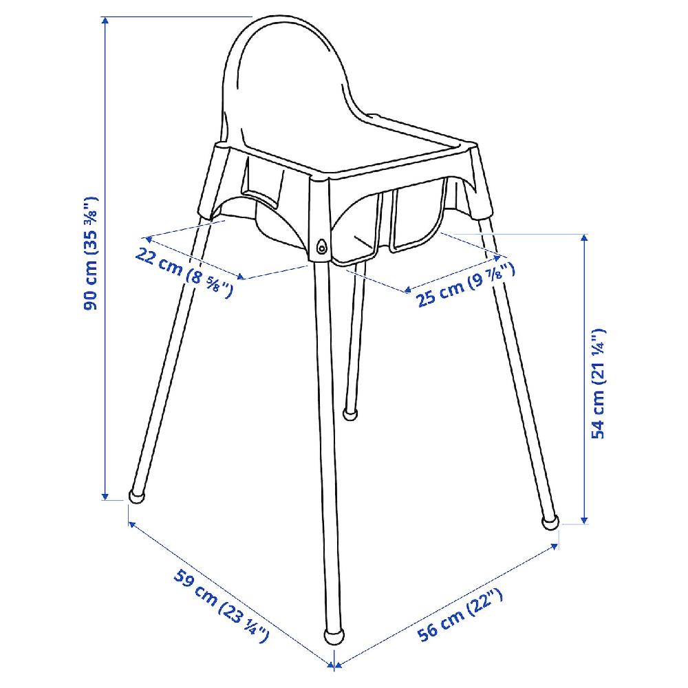 IKEA ANTILOP Seggiolone Con Cintura Di Sicurezza Bianco/color Argento