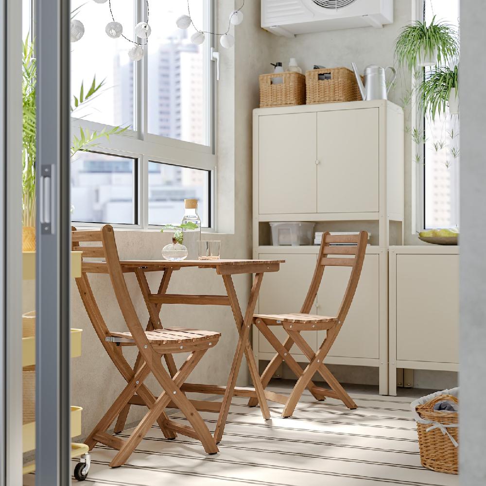 IKEA ASKHOLMEN Tavolo/2 Sedie Pieghevoli Giardino Marrone Scuro 60x62 Cm