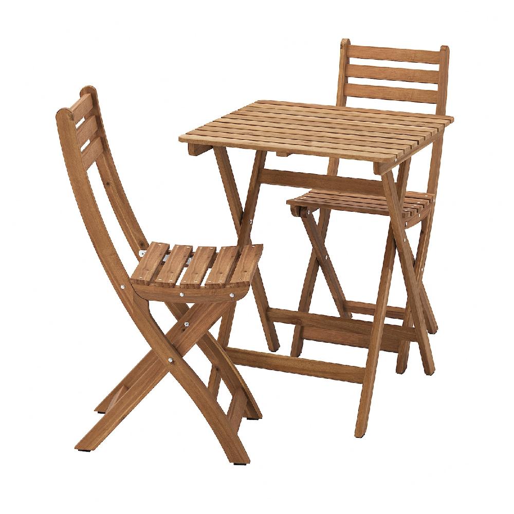 IKEA ASKHOLMEN Tavolo/2 sedie pieghevoli giardino marrone scuro 60x62 cm