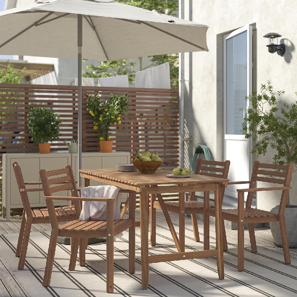 IKEA ASKHOLMEN Tavolo+4 Sedie Braccioli Giardino Marrone Scuro 143x75 Cm