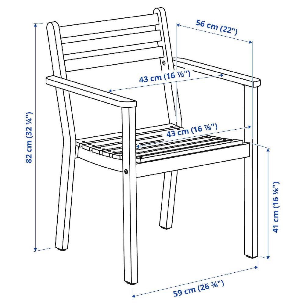 IKEA ASKHOLMEN Tavolo+4 Sedie Braccioli Giardino Marrone Scuro 143x75 Cm