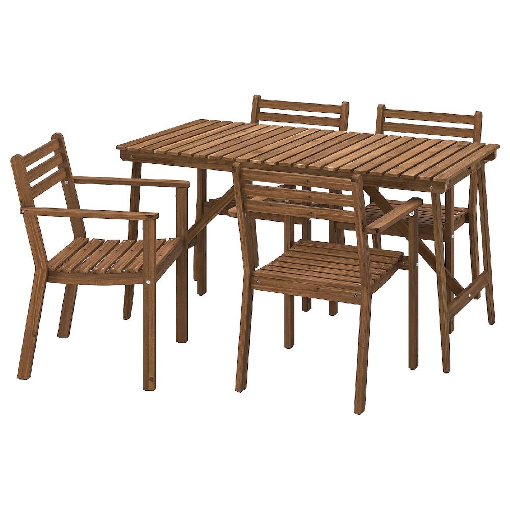 IKEA ASKHOLMEN Tavolo+4 sedie braccioli giardino marrone scuro 143x75 cm
