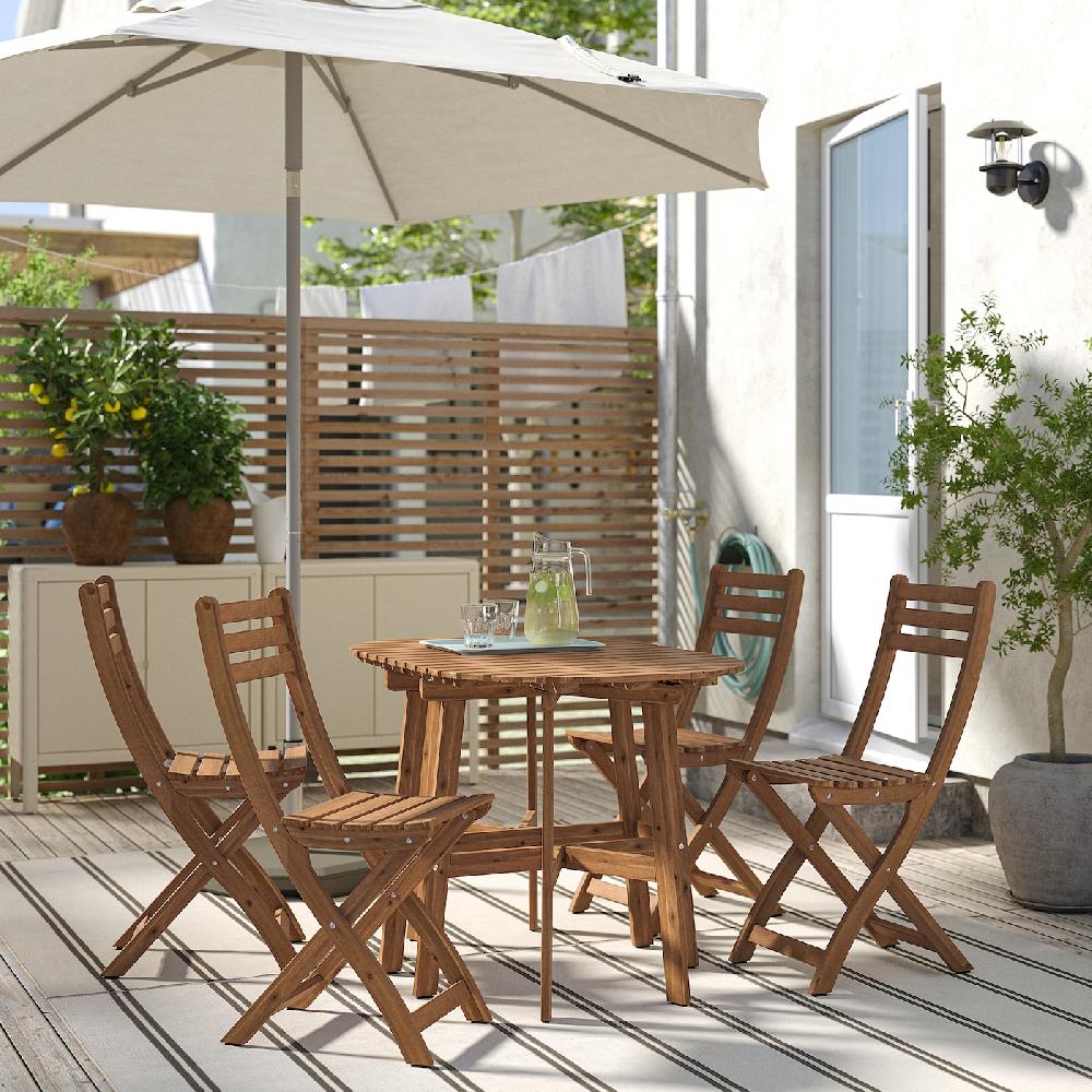 IKEA ASKHOLMEN Tavolo + 4 Sedie Pieghevoli Esterno Pieghevole Marrone Scuro