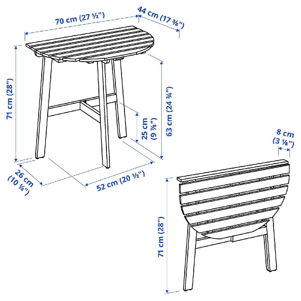 IKEA ASKHOLMEN Tavolo Parete/1sedia Pieghev Estern Marrone Scuro 70x44 Cm