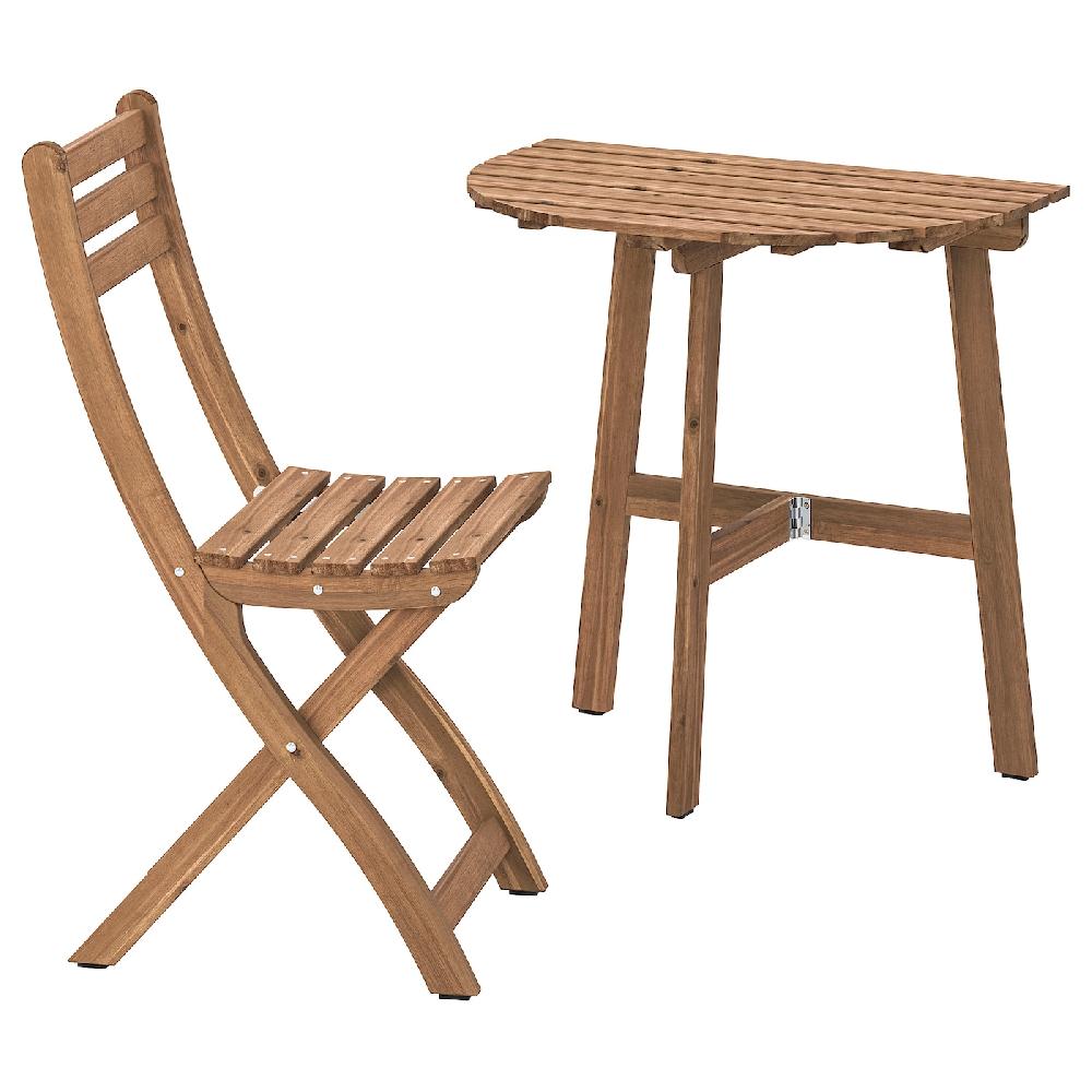 IKEA ASKHOLMEN Tavolo Parete/1sedia Pieghev Estern Marrone Scuro 70x44 Cm