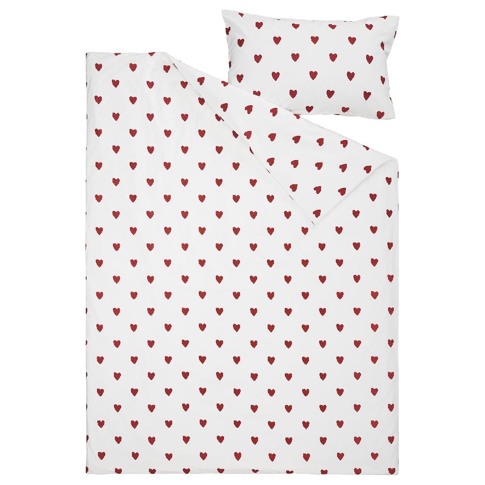IKEA BARNDRÖM Copripiumino E Federa Motivo Cuore/bianco Rosso 150x200/50x80 Cm