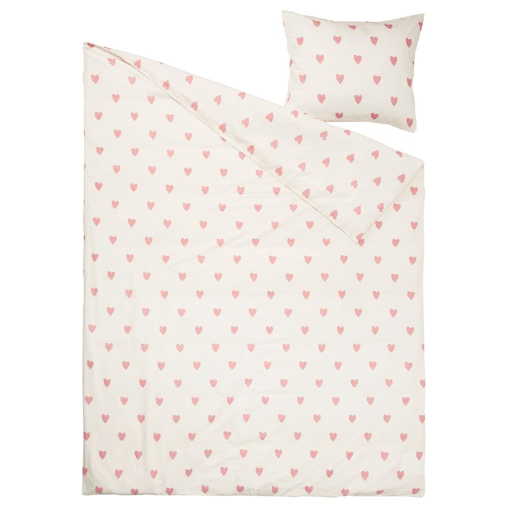IKEA BARNDRÖM Copripiumino E Federa Motivo Cuore Bianco/rosa 150x200/50x80 Cm