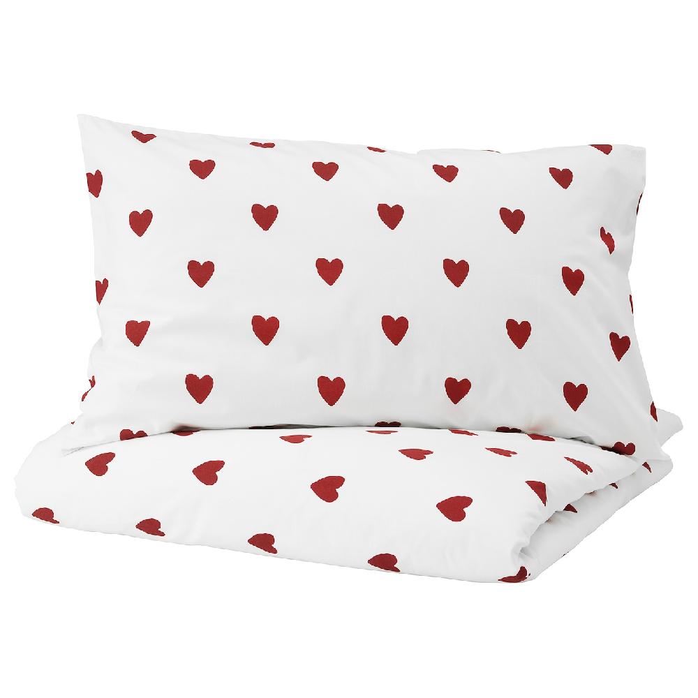 IKEA BARNDRÖM Copripiumino e federa motivo cuore/bianco rosso 150x200/50x80 cm