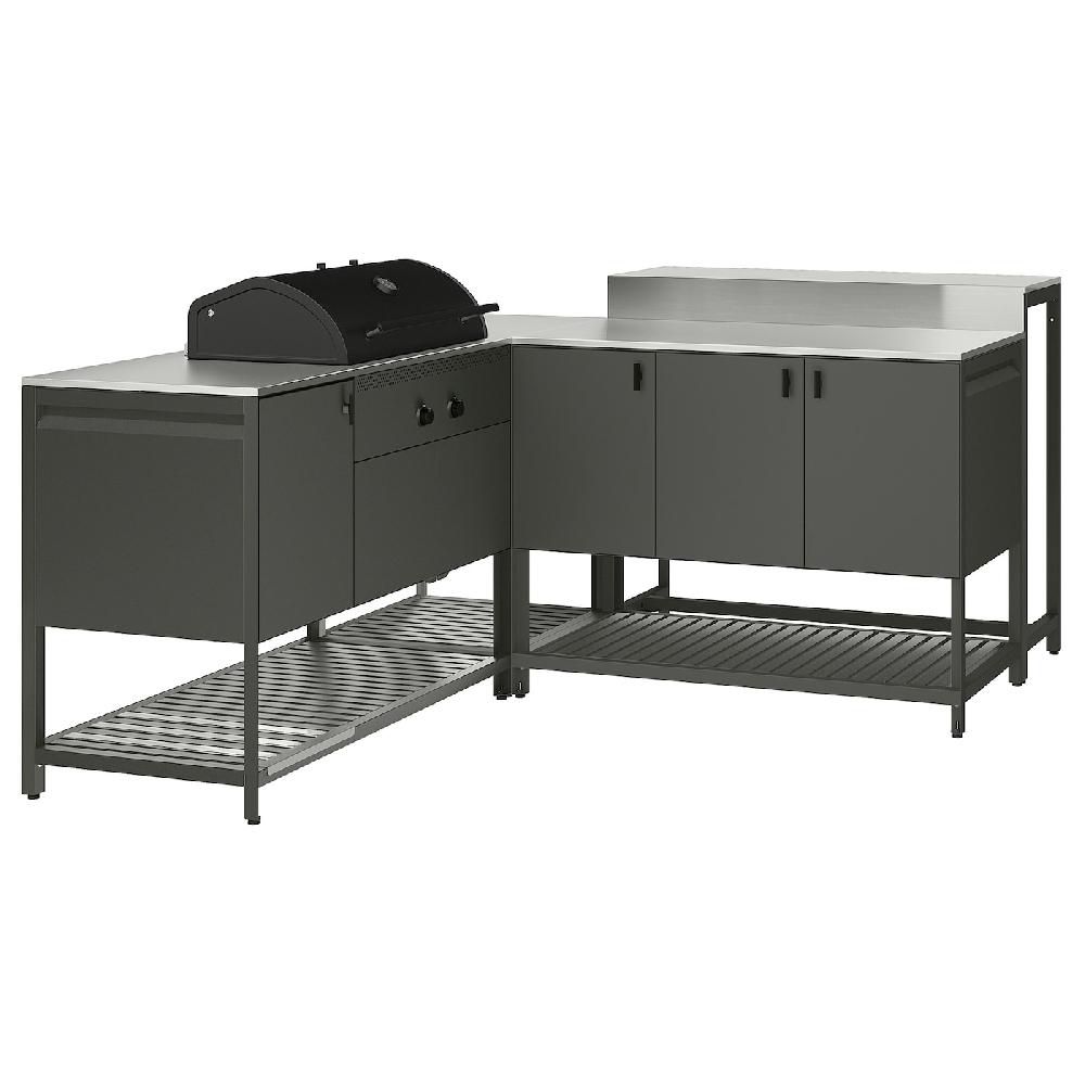 IKEA BÅTSKÄR Cucina ester/BBQ carbon/tavolo bar grigio scuro 220x180 cm