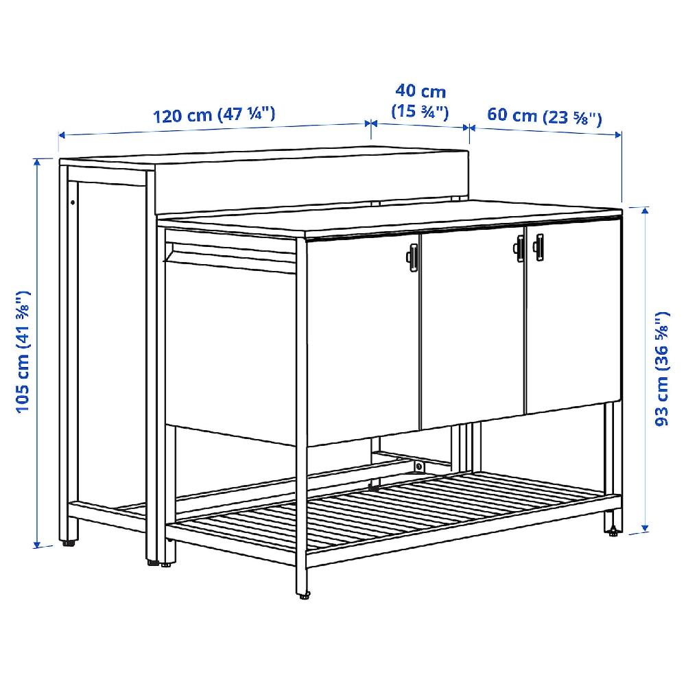 IKEA BÅTSKÄR Isola Cucina Esterno Con Tavolo Bar Grigio Scuro 120x100 Cm