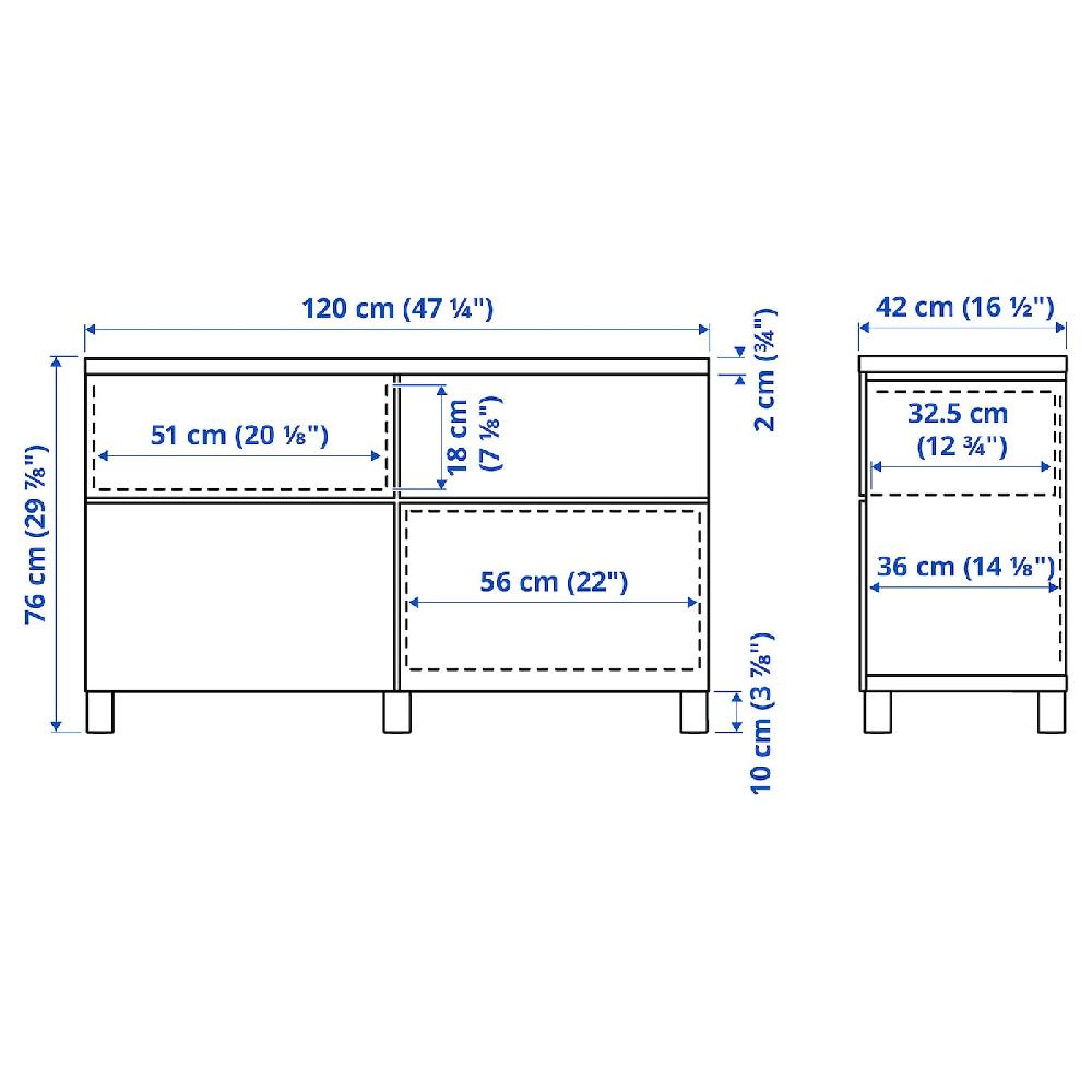 IKEA BESTÅ Combinazione + Ante/cassetti Bianco/Lappviken/Stubbarp Bianco 120x42x76 Cm