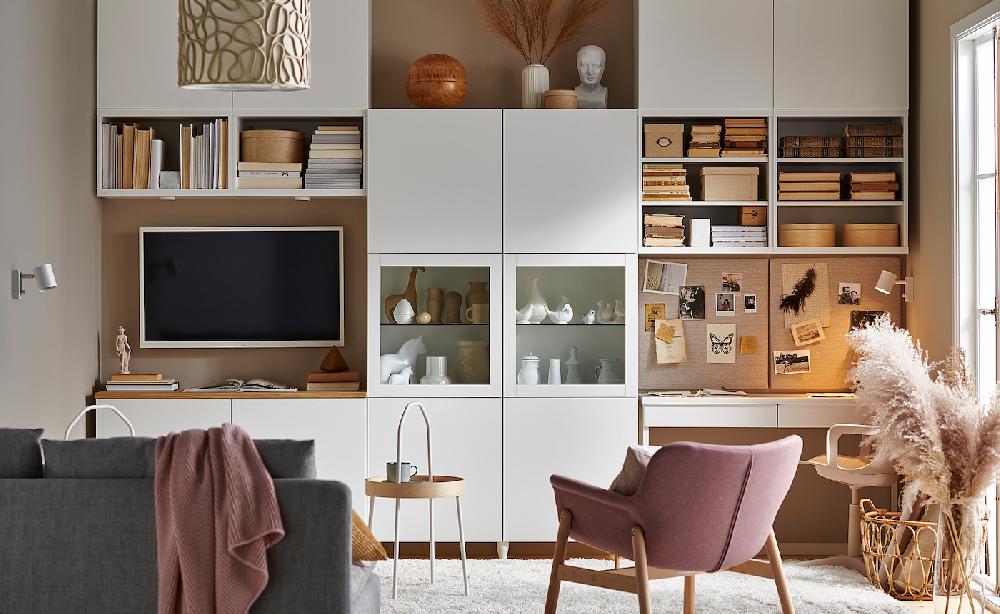 IKEA BESTÅ Combinazione Con Ante A Vetro Bianco Lappviken/Sindvik Vetro Trasparente Bianco 120x42x193 Cm