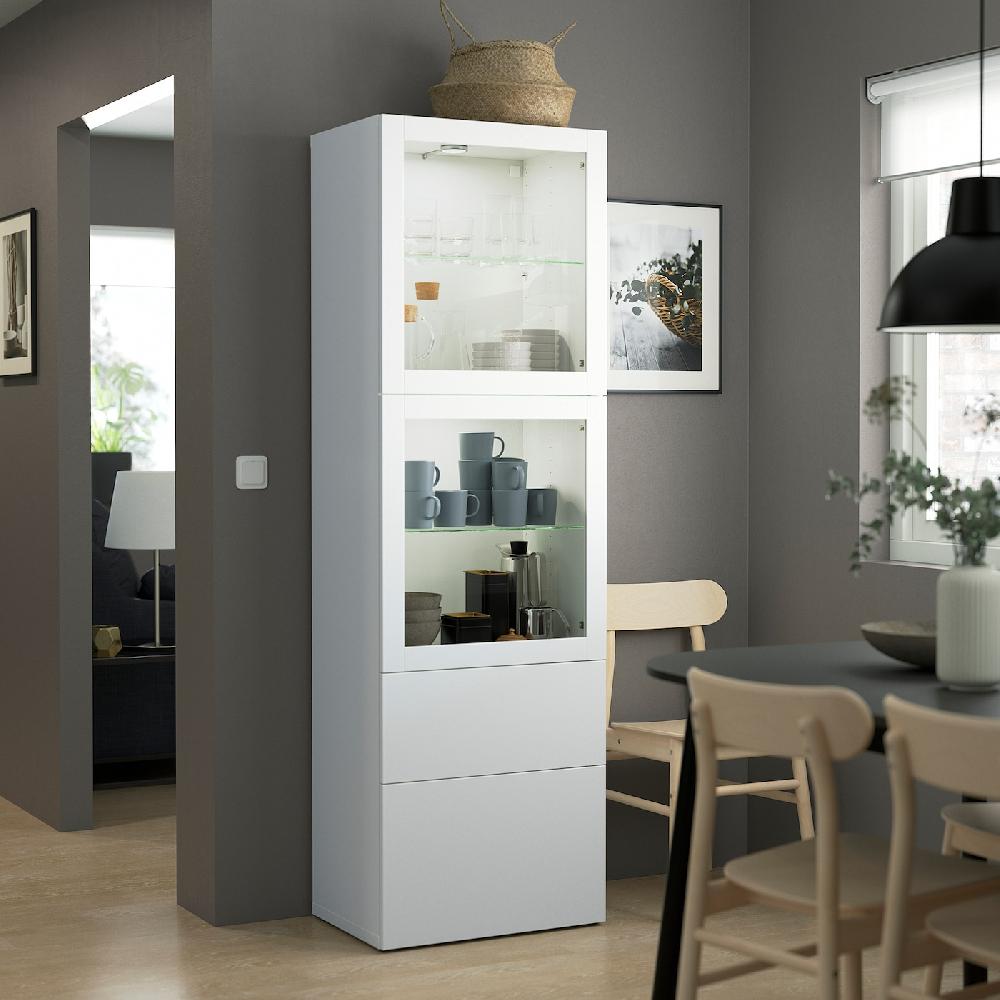 IKEA BESTÅ Combinazione Con Ante A Vetro Bianco/Lappviken Vetro Trasparente Bianco 60x42x193 Cm
